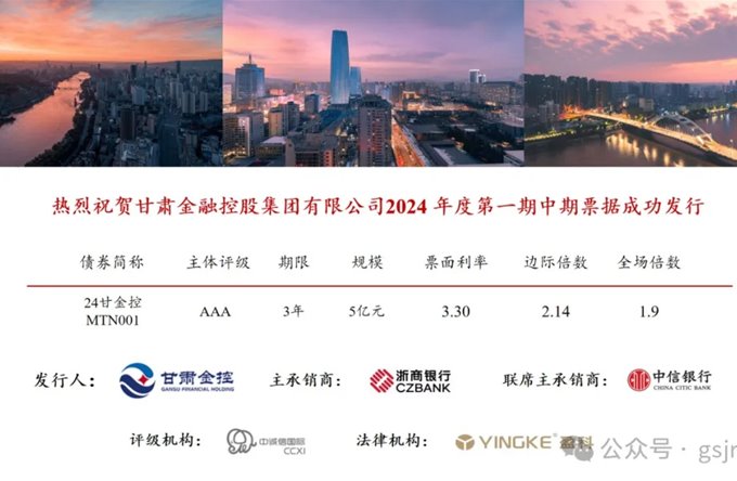 甘肅金控集團成功發行2024年度第一期中期票據